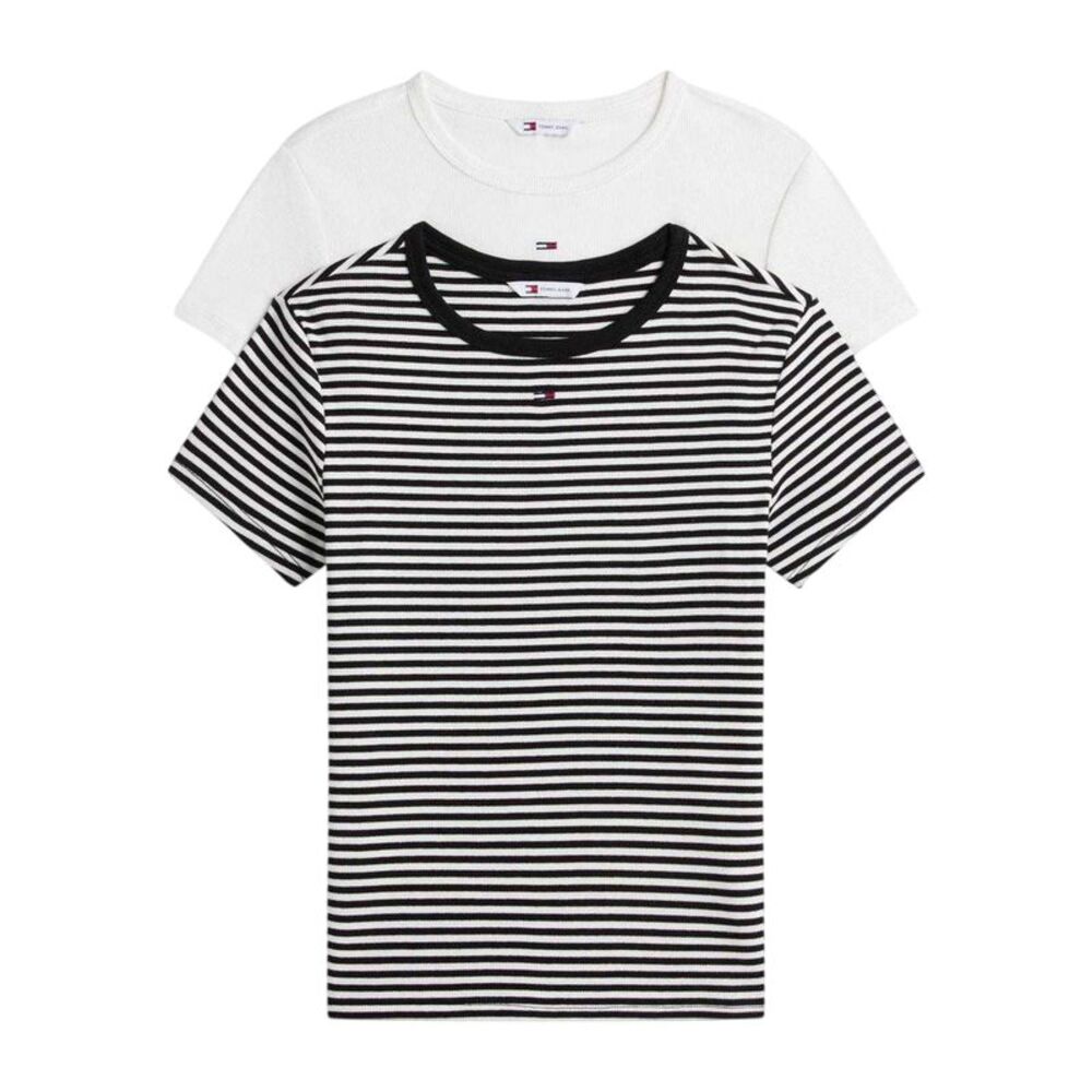 Tommy Jeans Womens/Ladies Essentials Embroidered Logo T-Shirt (Pack of 2) / Ecru